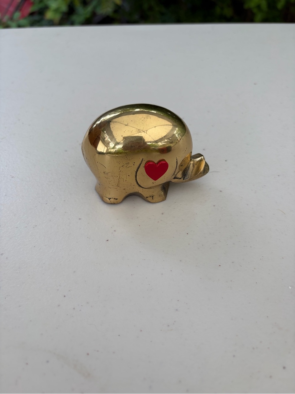 Vintage Enesco Solid Brass  Elephant Figurine with Red Heart Accent